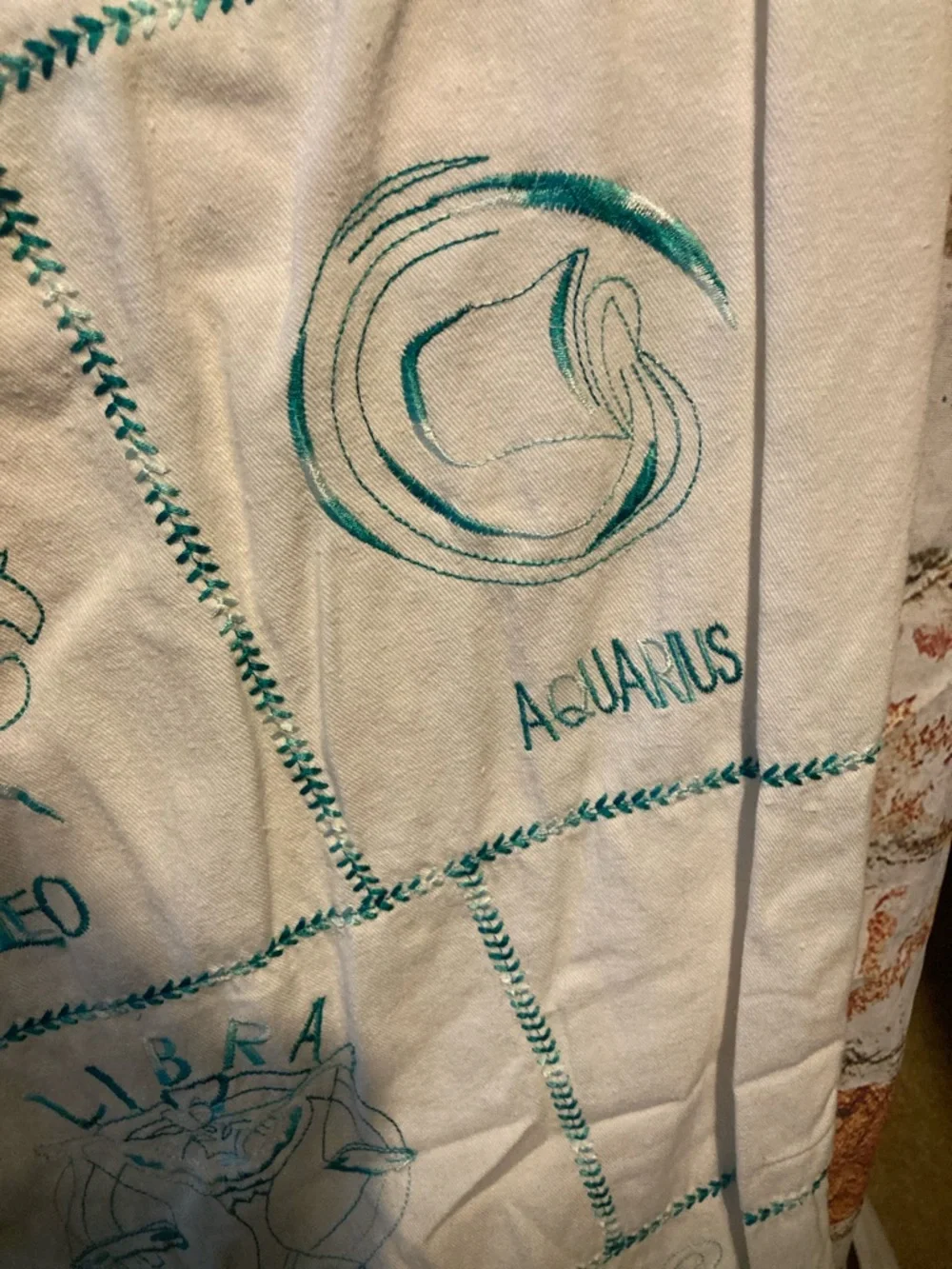 Urban Outfitters Cream Capris with Teal Graphic Print - Picture 10 of 11
